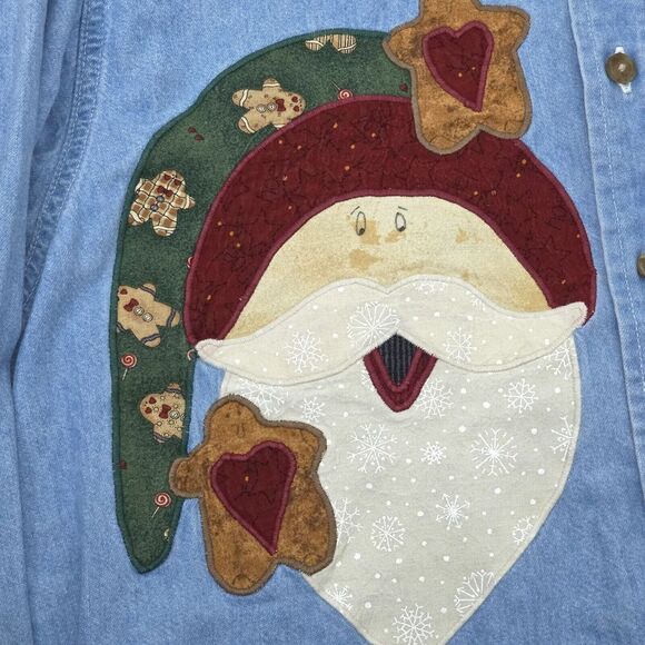 Vintage Three Rivers Denim Shirt‎ Womens Medium Embroidered Santa Cabincore Mom - Picture 7 of 16